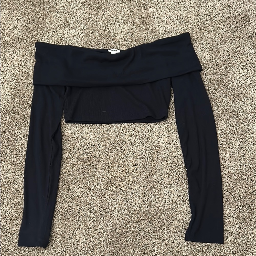 Garage Navy Off-Shoulder Long Sleeve Top